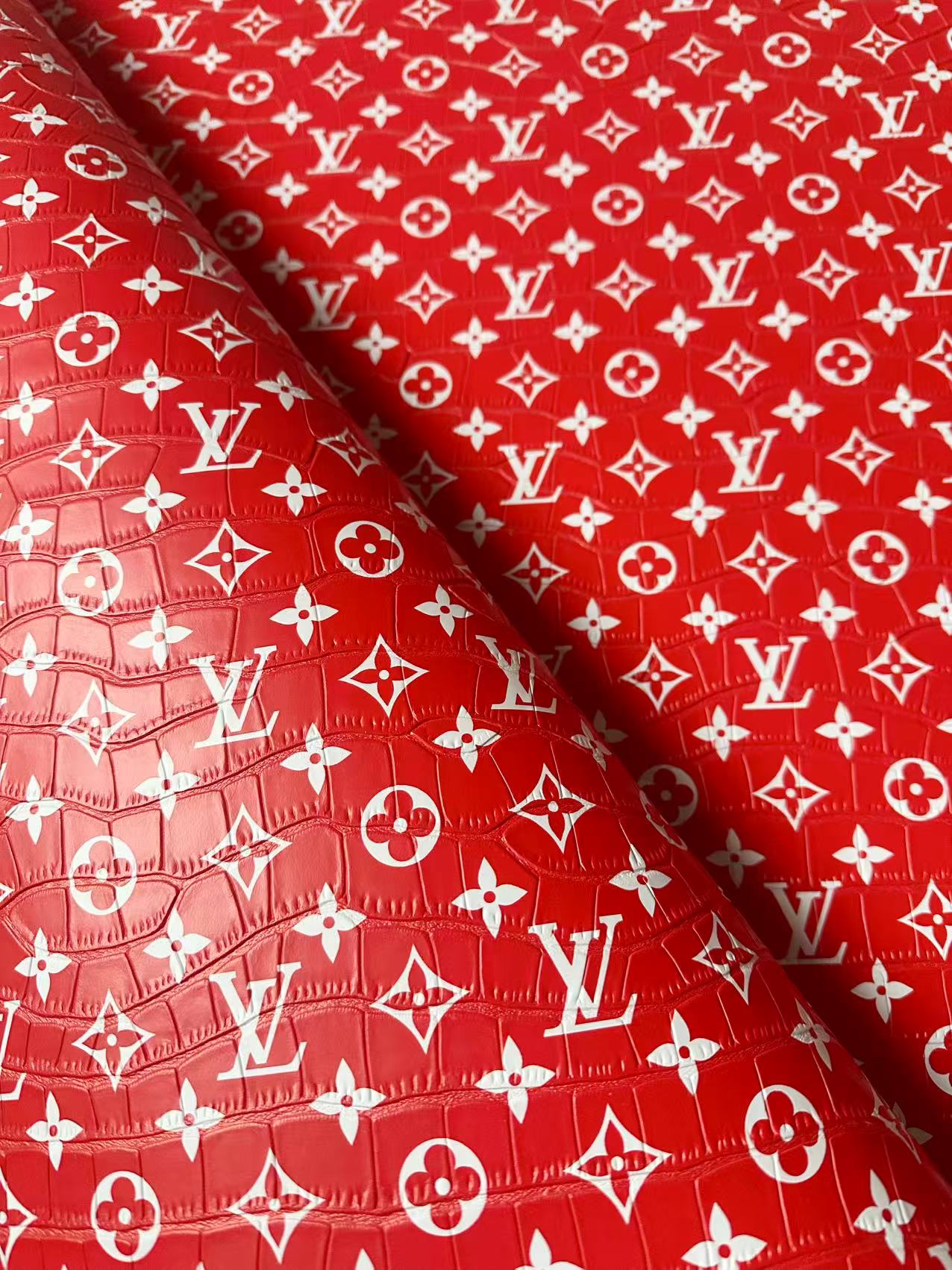 Craft LV Crocodile Texture Alligator Leather Fabric For Handmade Sneaker, Bag Upholstery Goods By Yard (Red)