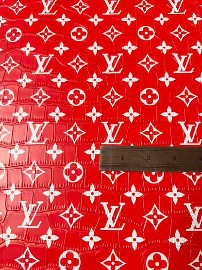 Craft LV Crocodile Texture Alligator Leather Fabric For Handmade Sneaker, Bag Upholstery Goods By Yard (Red)