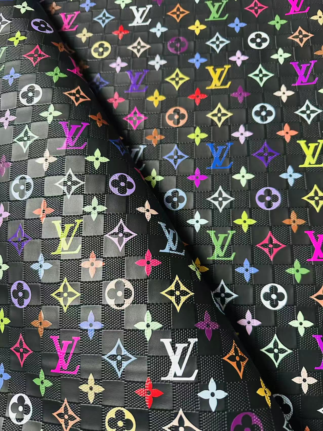 Fashion Monogram Plaid Colorful LV Embossed Leather For Handmade Shoes,Upholstery Goods By Yard