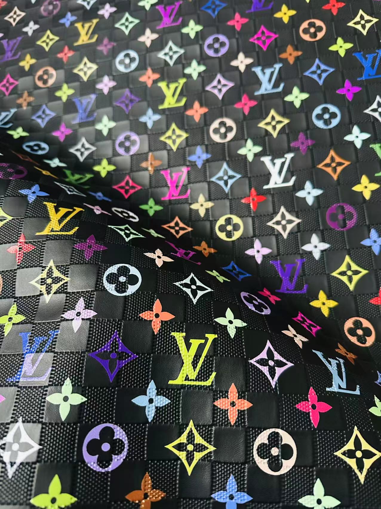 Fashion Monogram Plaid Colorful LV Embossed Leather For Handmade Shoes,Upholstery Goods By Yard