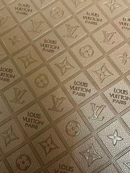 Craft Brown Chocolate LV Embossed Leather For Handmade Bag ,Shoes,Car Seat Goods By Yard