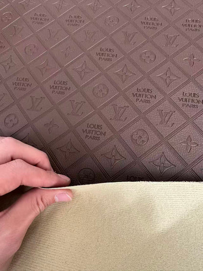 Craft Brown Chocolate LV Embossed Leather For Handmade Bag ,Shoes,Car Seat Goods By Yard