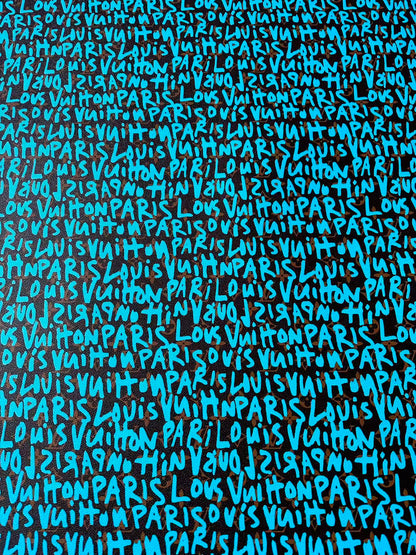 Fashion LV Graffiti Letter Design Vinyl Leather for Handmade Shoes ,Handmade Bags Leather By Yard (Sky Blue)