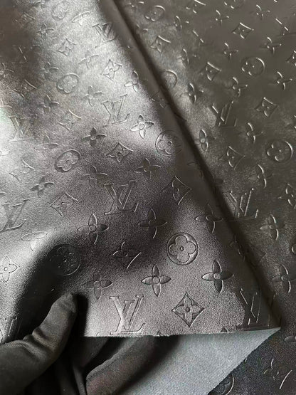 Craft Black LV Sheep Texture Embossed Leather Fabric For Handmade Shoes,Bag,Upholstery Goods By Yard