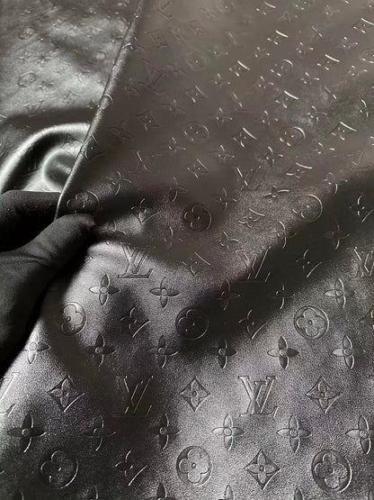 Craft Black LV Sheep Texture Embossed Leather Fabric For Handmade Shoes,Bag,Upholstery Goods By Yard