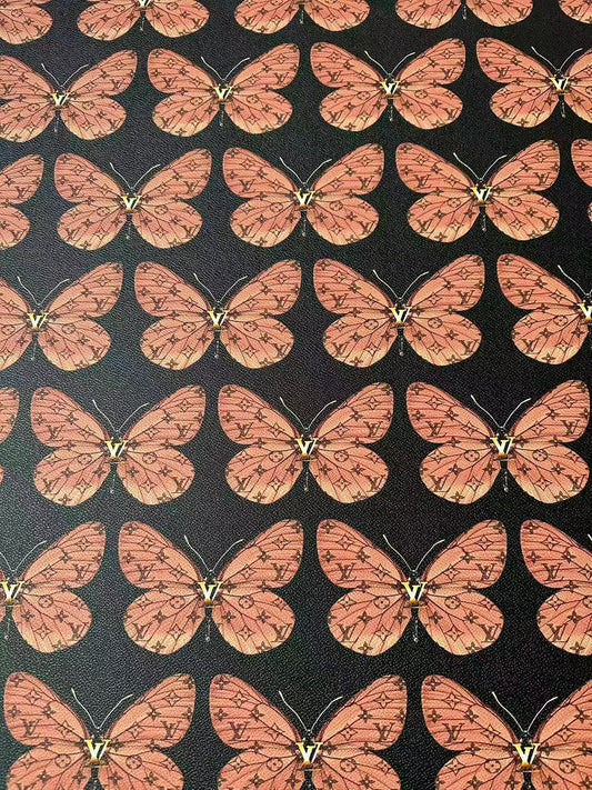 Fashion LV With Butterfly Leather Fabric For Handmade Sneaker,Bag,Clothing Goods By Yard
