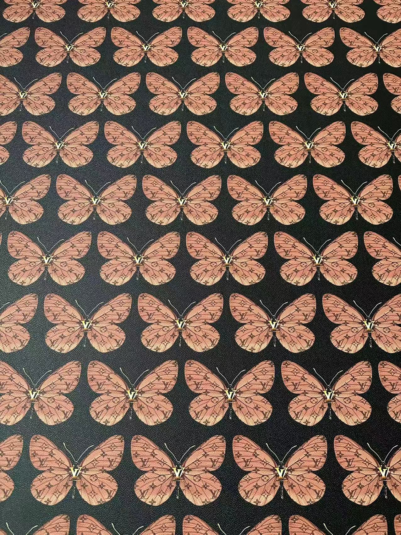 Fashion LV With Butterfly Leather Fabric For Handmade Sneaker,Bag,Clothing Goods By Yard