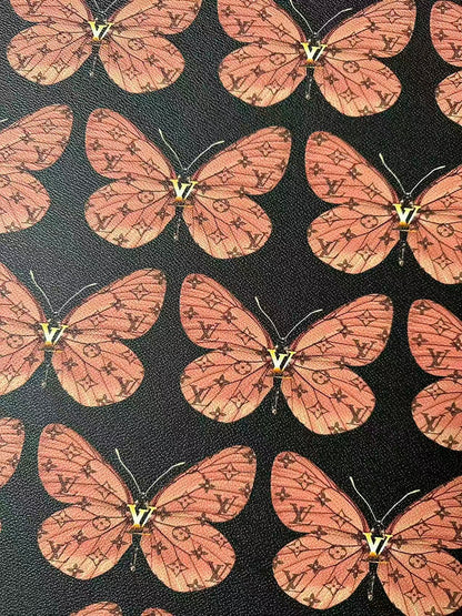 Fashion LV With Butterfly Leather Fabric For Handmade Sneaker,Bag,Clothing Goods By Yard