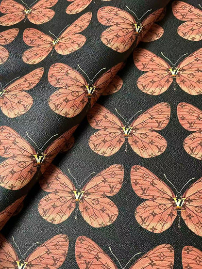 Fashion LV With Butterfly Leather Fabric For Handmade Sneaker,Bag,Clothing Goods By Yard