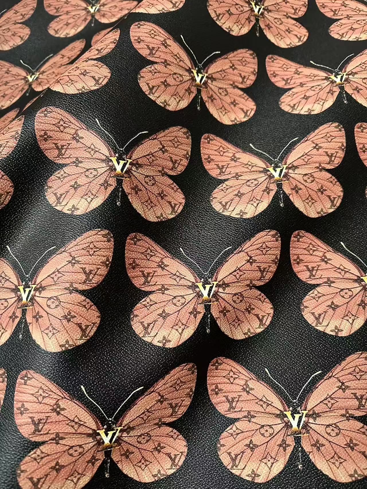 Fashion LV With Butterfly Leather Fabric For Handmade Sneaker,Bag,Clothing Goods By Yard