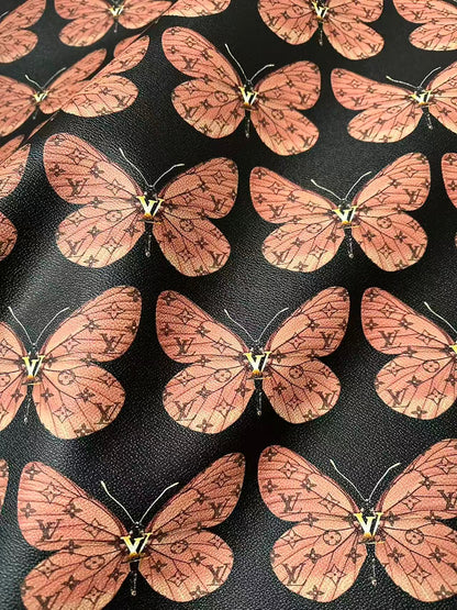 Fashion LV With Butterfly Leather Fabric For Handmade Sneaker,Bag,Clothing Goods By Yard