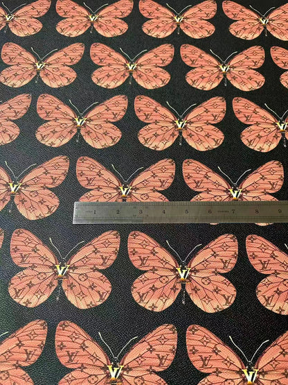 Fashion LV With Butterfly Leather Fabric For Handmade Sneaker,Bag,Clothing Goods By Yard