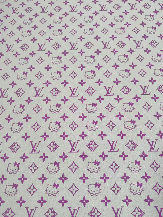 Fashion LV With Hello Kitty Crafting leather fabric Bag leather ,shoes ,Handicraft leather(Purple)