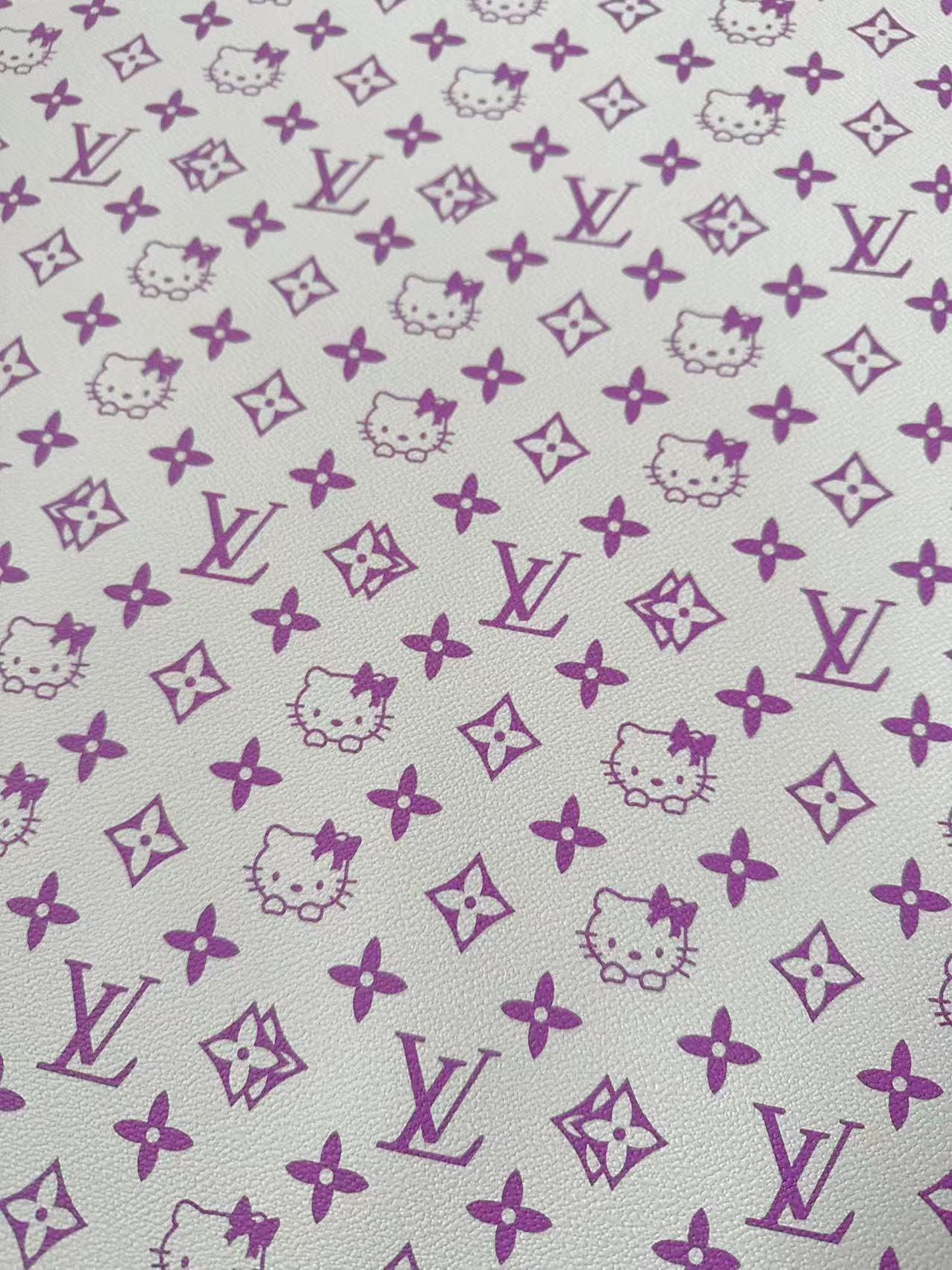 Fashion LV With Hello Kitty Crafting leather fabric Bag leather ,shoes ,Handicraft leather(Purple)