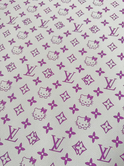 Fashion LV With Hello Kitty Crafting leather fabric Bag leather ,shoes ,Handicraft leather(Purple)