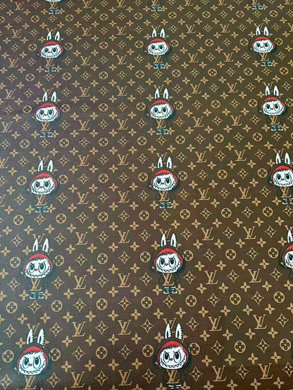 Craft LV With Labubu Leather Fabric For Handmade Sneaker, Bag,DIY Gift Goods By Yard