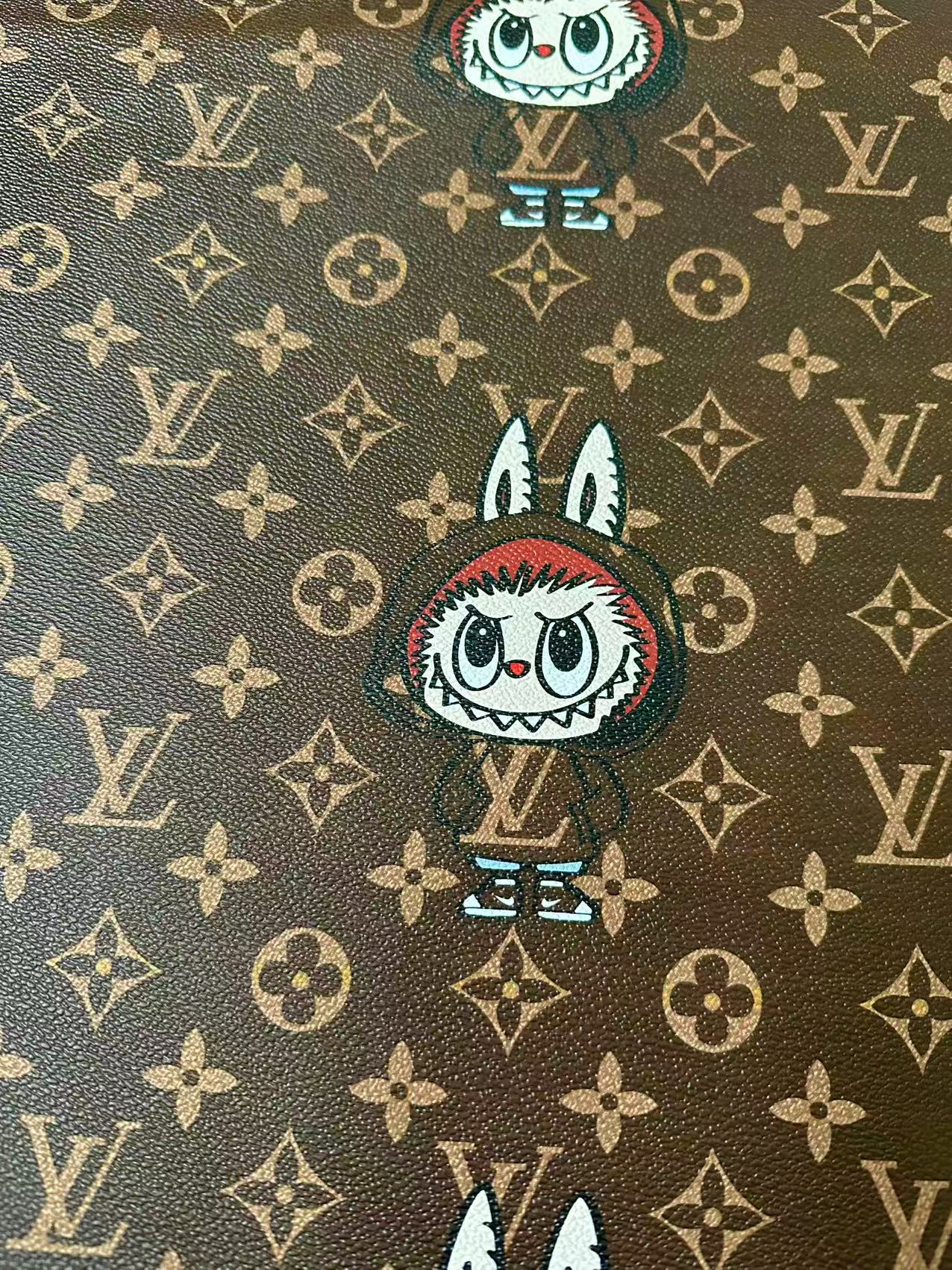 Craft LV With Labubu Leather Fabric For Handmade Sneaker, Bag,DIY Gift Goods By Yard