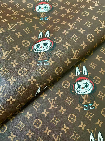 Craft LV With Labubu Leather Fabric For Handmade Sneaker, Bag,DIY Gift Goods By Yard