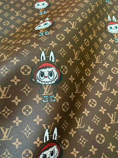Craft LV With Labubu Leather Fabric For Handmade Sneaker, Bag,DIY Gift Goods By Yard