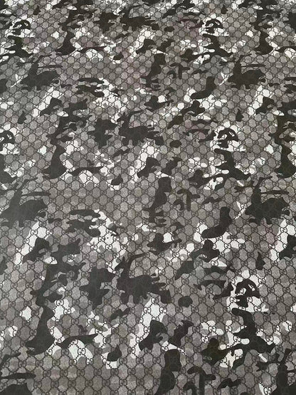 Fashion Gucci With Camouflage Leather Fabric For Handmade Shoes, Upholstery Goods By Yard(Gray)