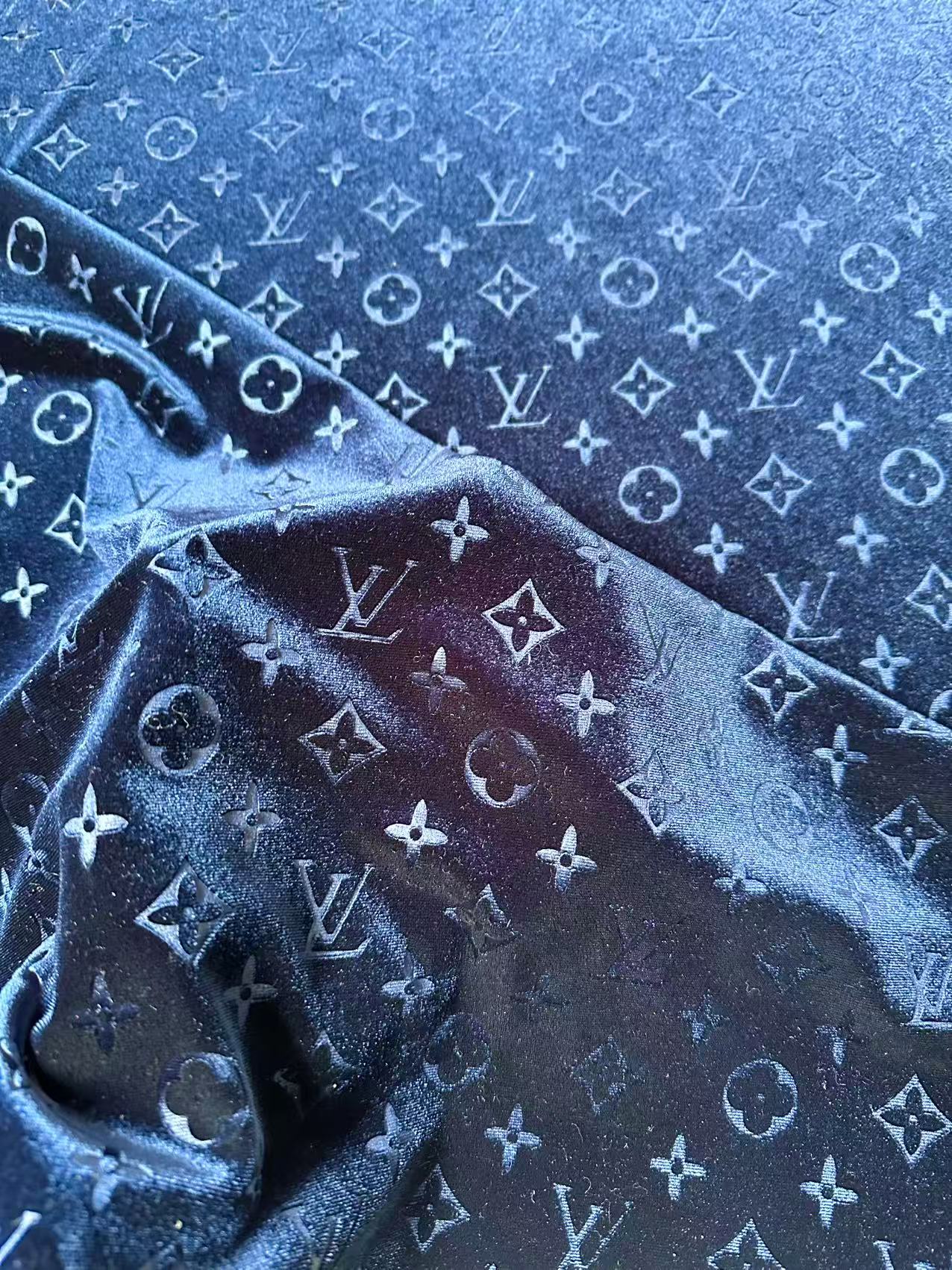 Popular Luxury LV Knitting Velvet Fabric For Handmade Sneaker,Car Upholstery and Apparel By Yard(Navy Blue)