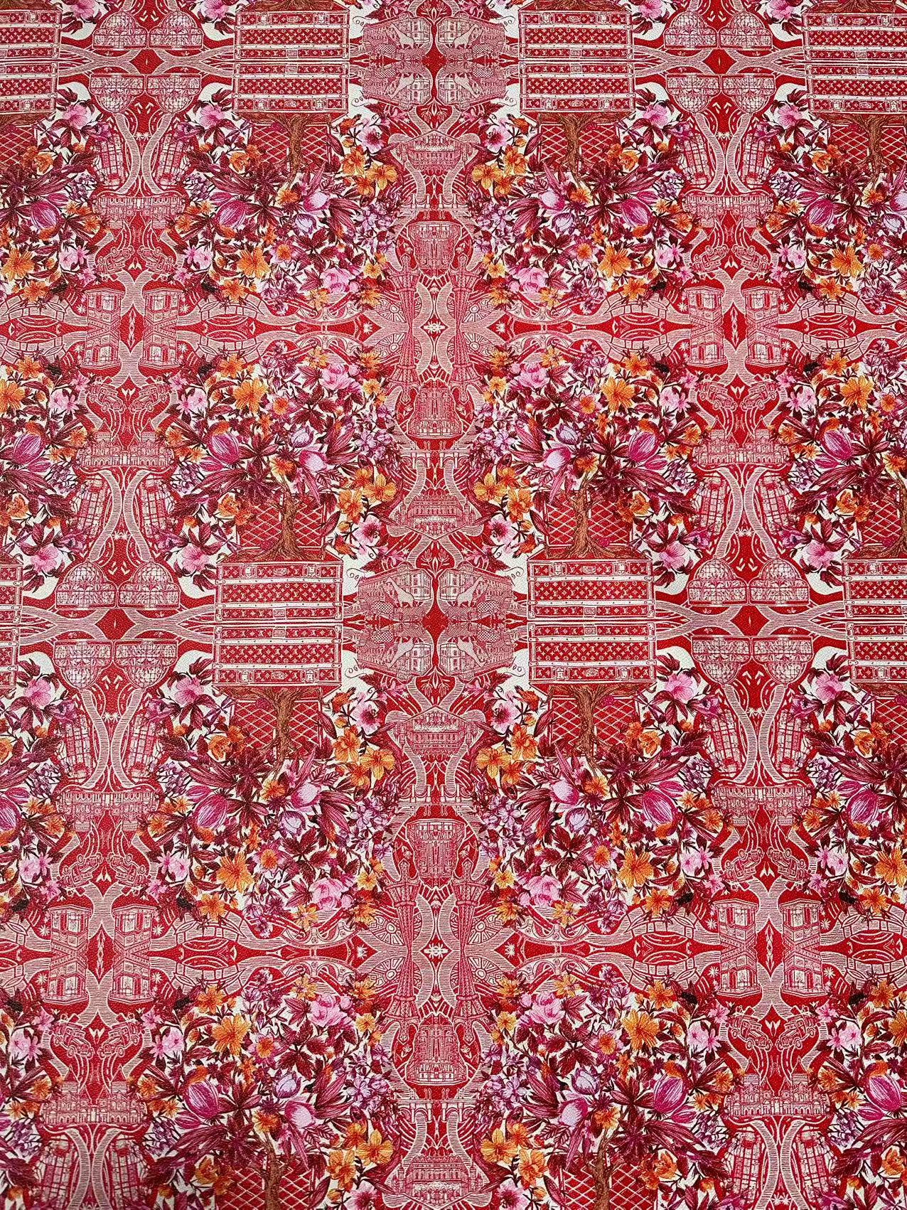 Fashion LV With Red Tree Leather Fabric For Handmade Sneaker, Bag,DIY Gift Goods By Yard