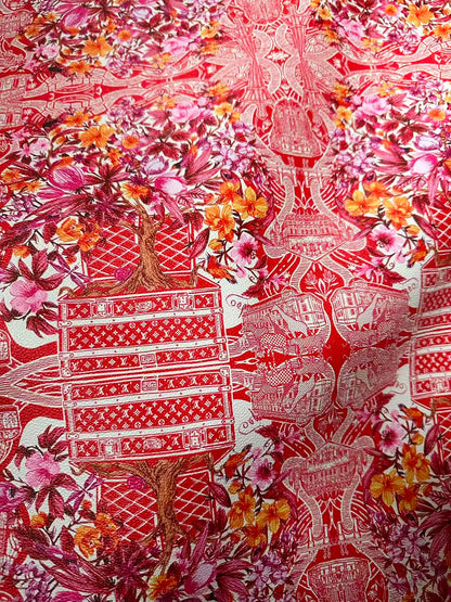 Fashion LV With Red Tree Leather Fabric For Handmade Sneaker, Bag,DIY Gift Goods By Yard