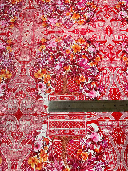 Fashion LV With Red Tree Leather Fabric For Handmade Sneaker, Bag,DIY Gift Goods By Yard