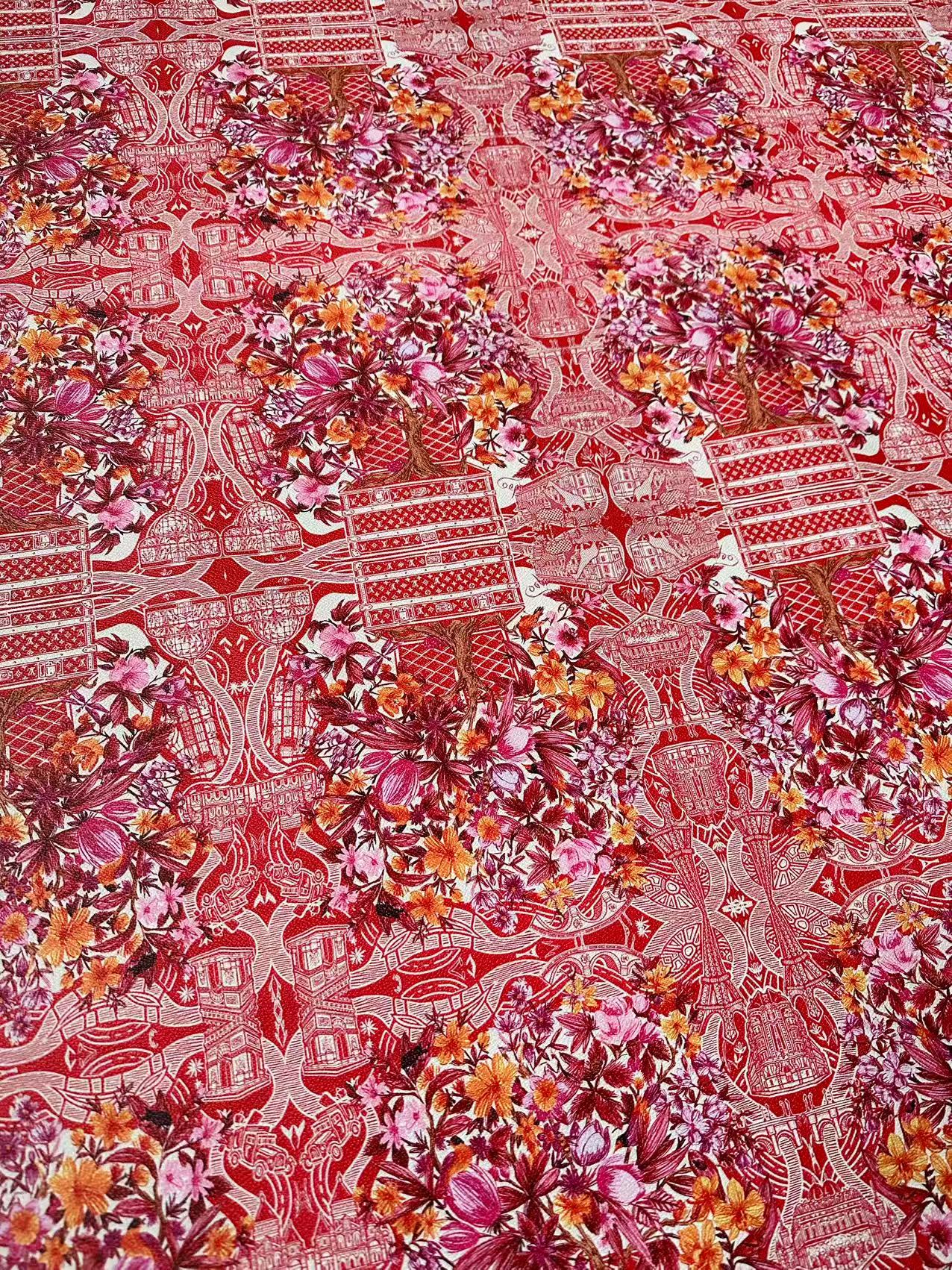 Fashion LV With Red Tree Leather Fabric For Handmade Sneaker, Bag,DIY Gift Goods By Yard