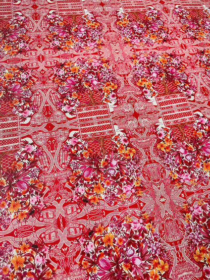 Fashion LV With Red Tree Leather Fabric For Handmade Sneaker, Bag,DIY Gift Goods By Yard