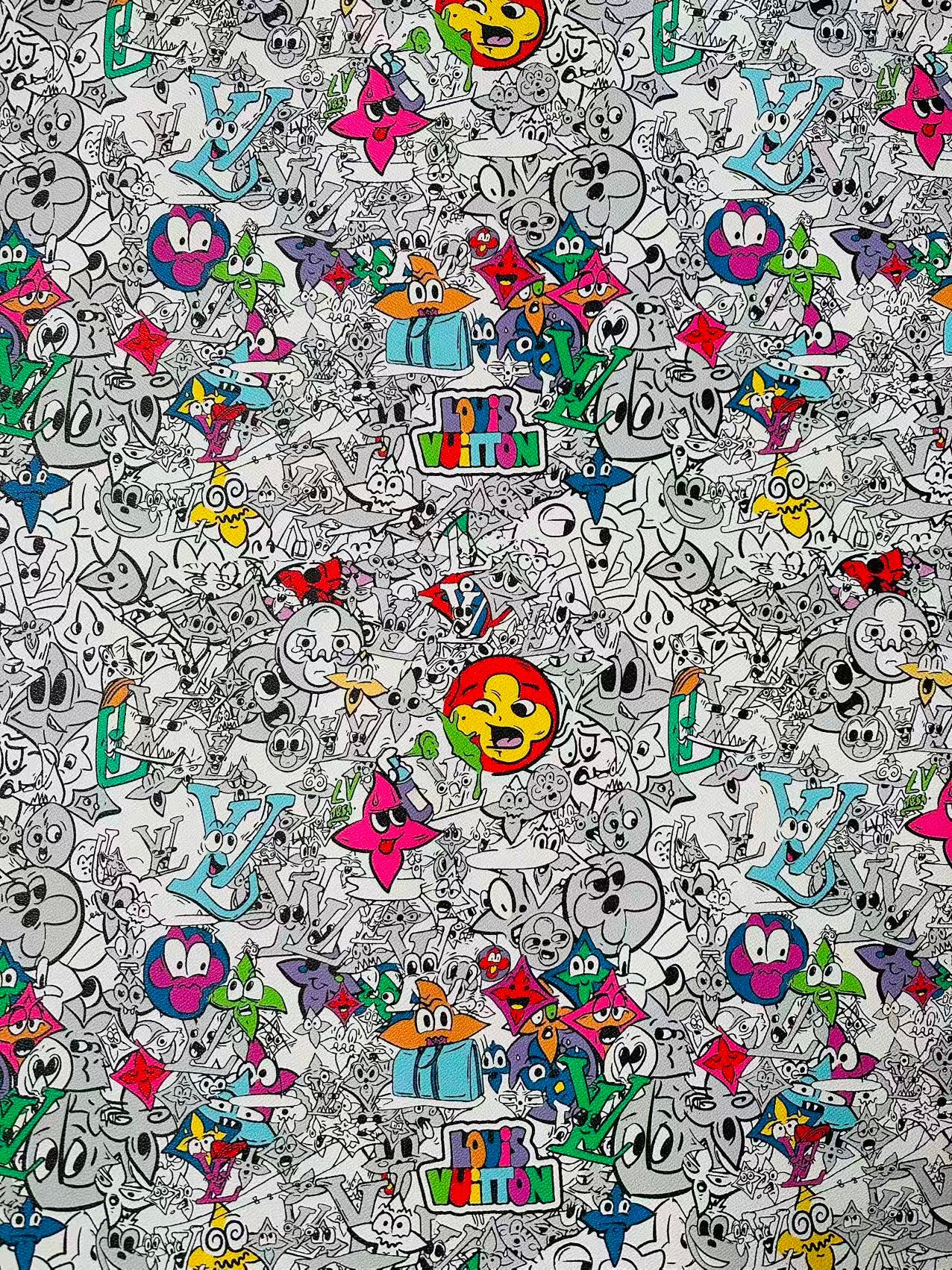 Fashion DIY Cartoon LV Leather Fabric For Handmade Sneaker, Bag,DIY Gift Goods By Yard