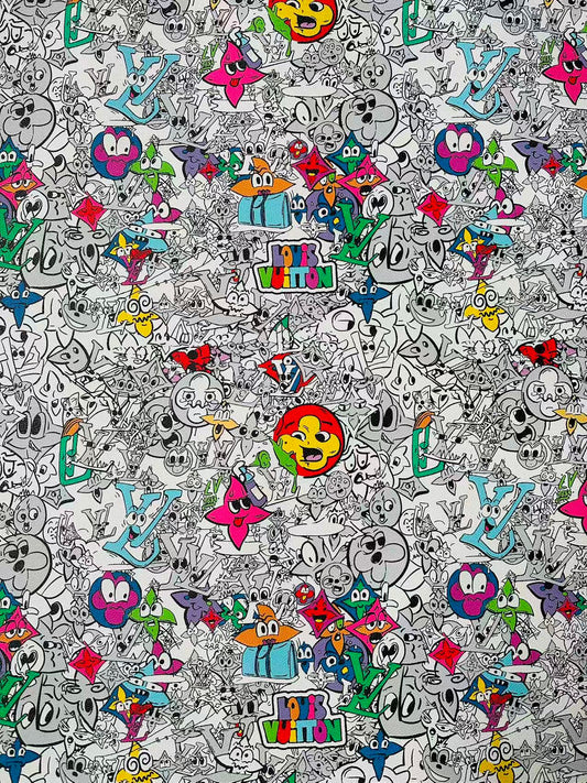 Fashion DIY Cartoon LV Leather Fabric For Handmade Sneaker, Bag,DIY Gift Goods By Yard