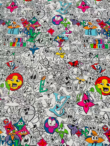 Fashion DIY Cartoon LV Leather Fabric For Handmade Sneaker, Bag,DIY Gift Goods By Yard