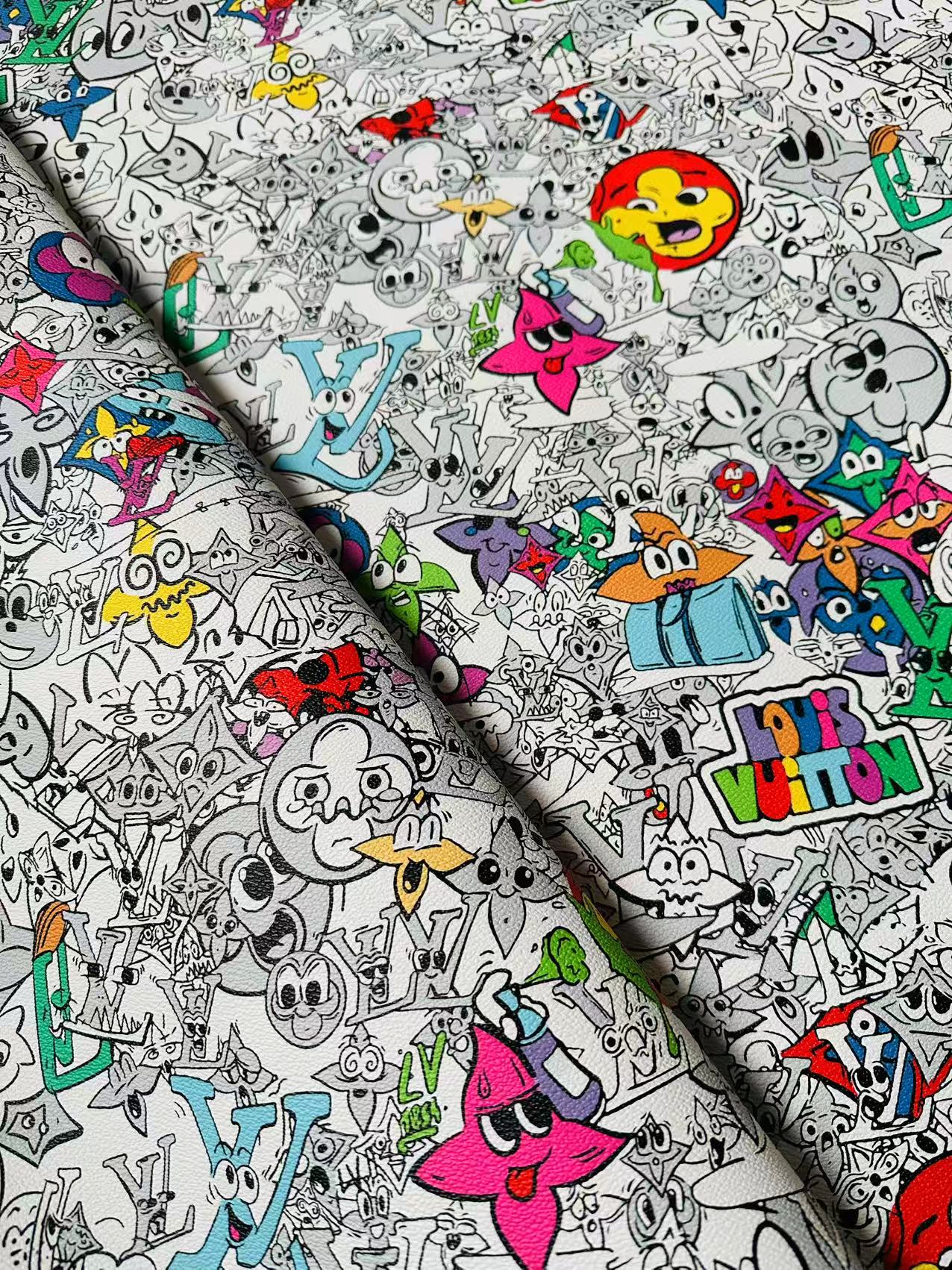 Fashion DIY Cartoon LV Leather Fabric For Handmade Sneaker, Bag,DIY Gift Goods By Yard