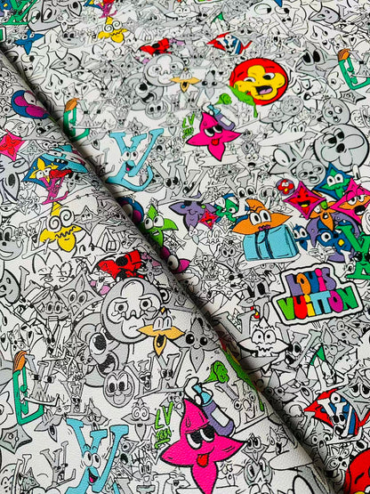 Fashion DIY Cartoon LV Leather Fabric For Handmade Sneaker, Bag,DIY Gift Goods By Yard