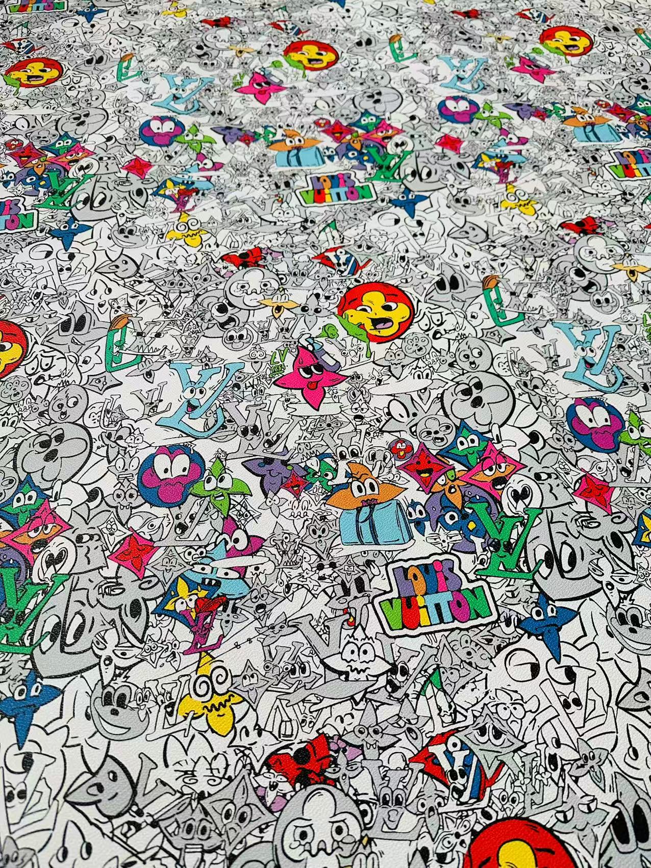 Fashion DIY Cartoon LV Leather Fabric For Handmade Sneaker, Bag,DIY Gift Goods By Yard