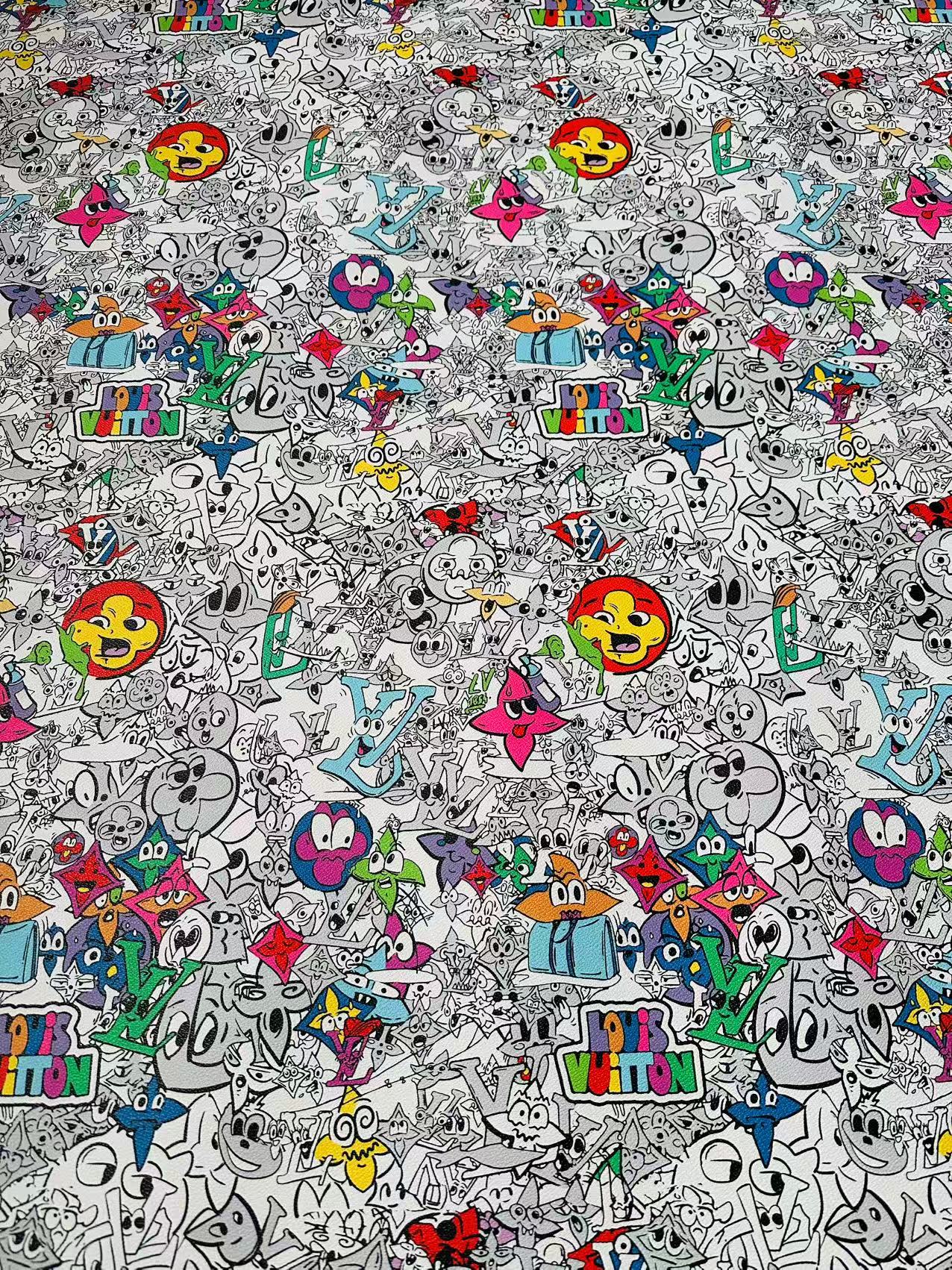 Fashion DIY Cartoon LV Leather Fabric For Handmade Sneaker, Bag,DIY Gift Goods By Yard