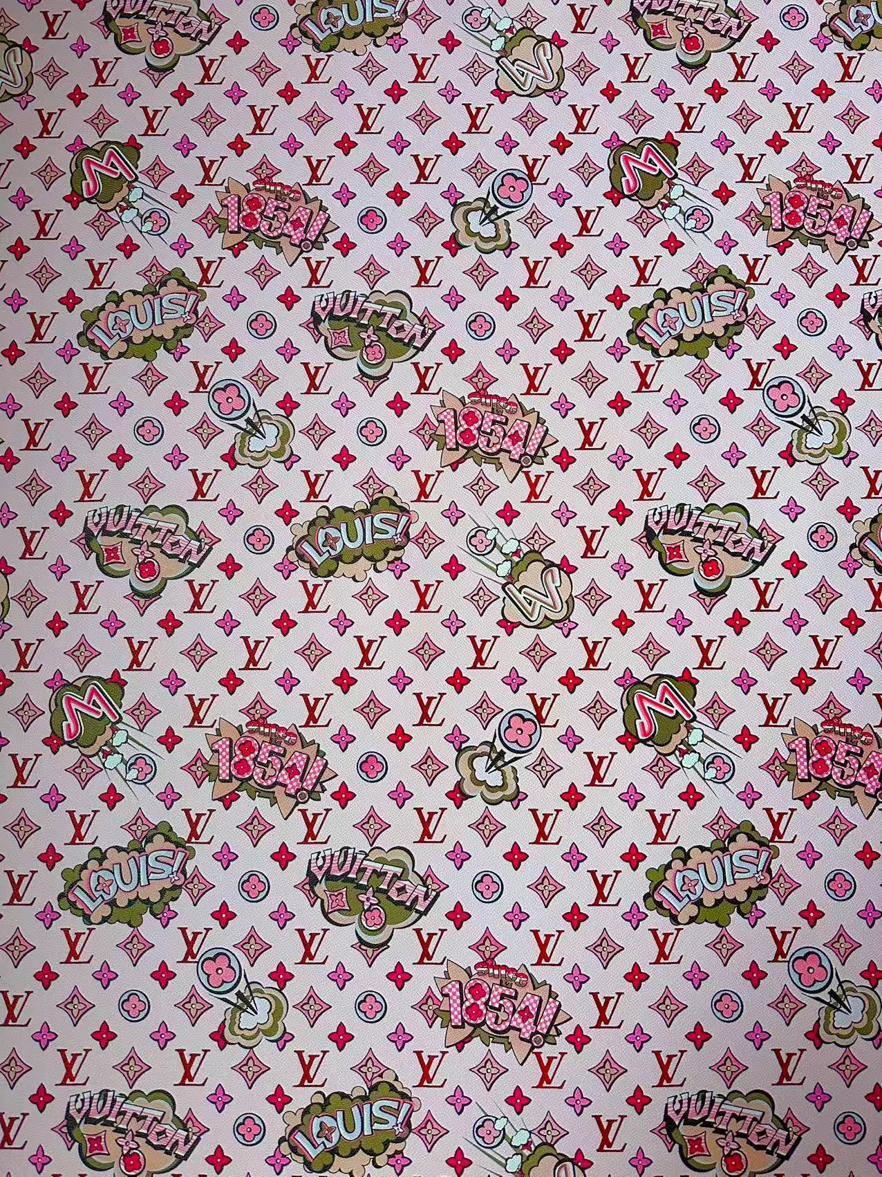 Fashion Pink LV 1854 Leather Fabric For Handmade Sneaker,Bag,Upholstery Handicraft Goods By Yard