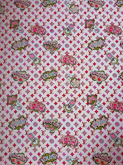 Fashion Pink LV 1854 Leather Fabric For Handmade Sneaker,Bag,Upholstery Handicraft Goods By Yard