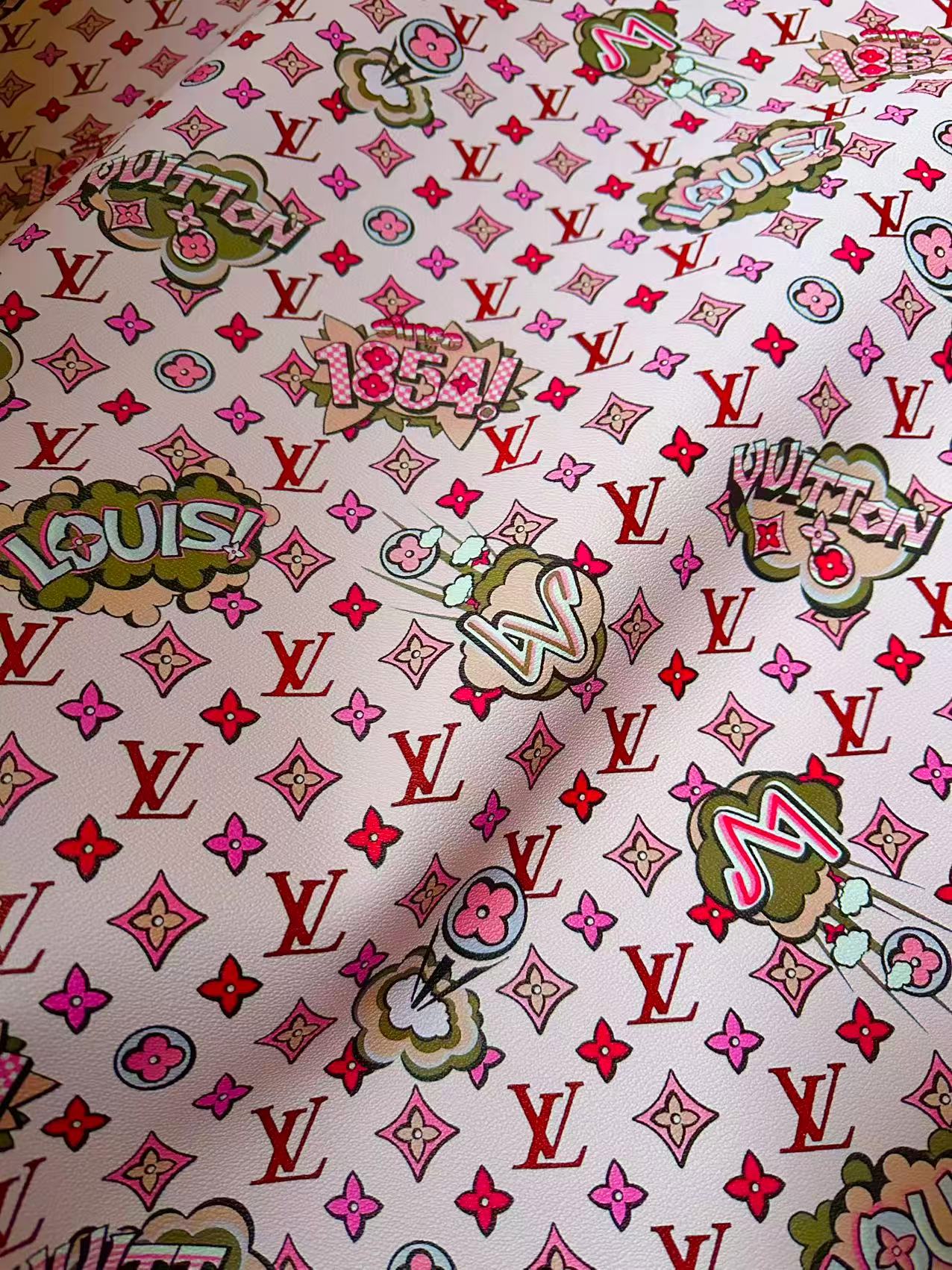 Fashion Pink LV 1854 Leather Fabric For Handmade Sneaker,Bag,Upholstery Handicraft Goods By Yard
