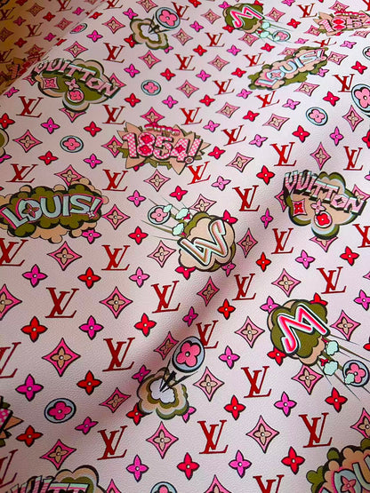 Fashion Pink LV 1854 Leather Fabric For Handmade Sneaker,Bag,Upholstery Handicraft Goods By Yard