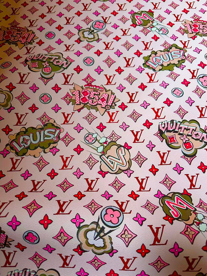Fashion Pink LV 1854 Leather Fabric For Handmade Sneaker,Bag,Upholstery Handicraft Goods By Yard