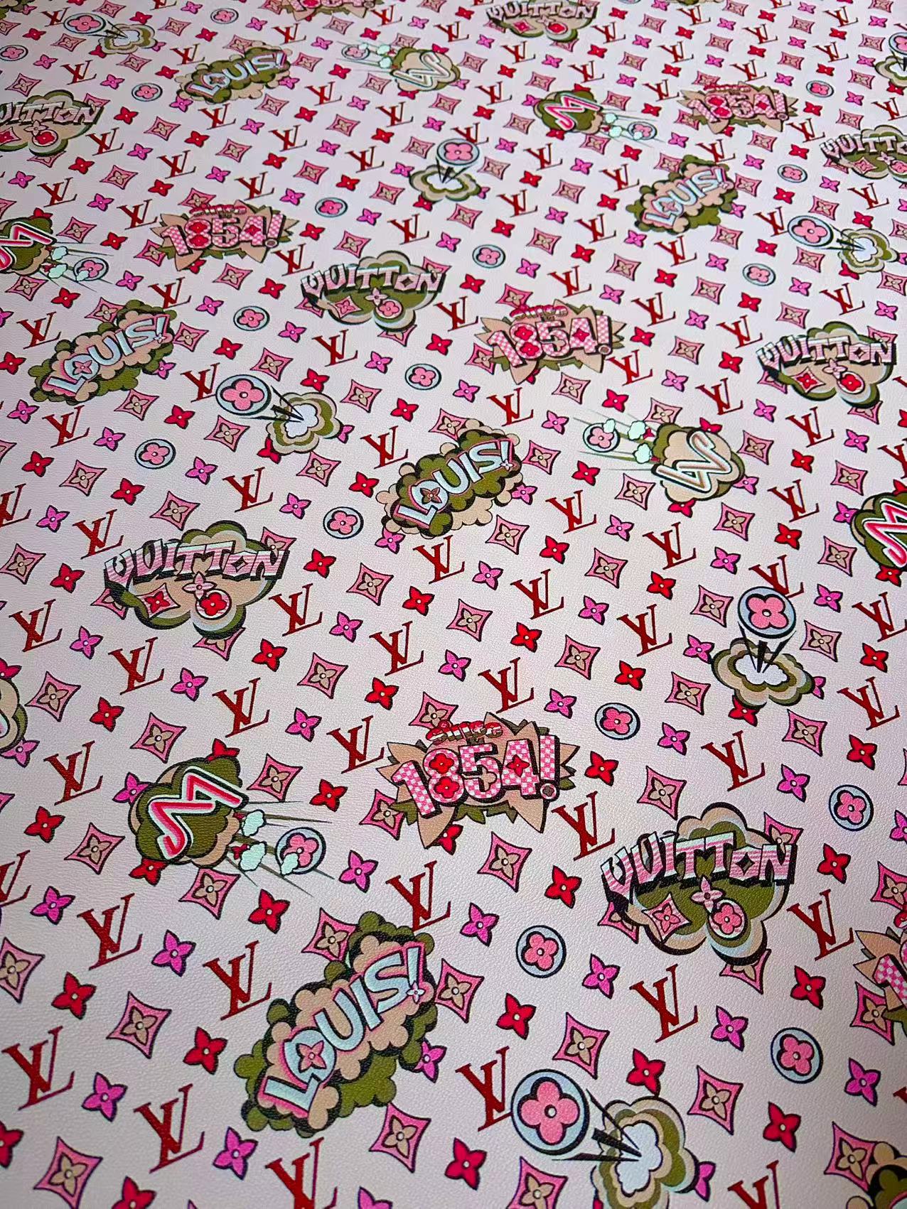 Fashion Pink LV 1854 Leather Fabric For Handmade Sneaker,Bag,Upholstery Handicraft Goods By Yard