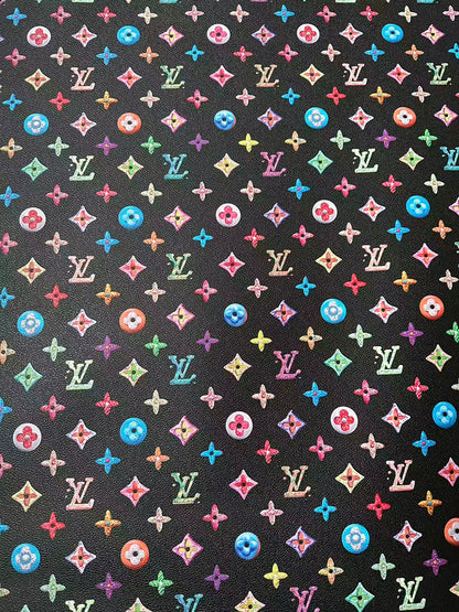 Black Colorful DIY Graffiti LV Leather Fabric For Sneaker, Shoes Upholstery Goods By Yard