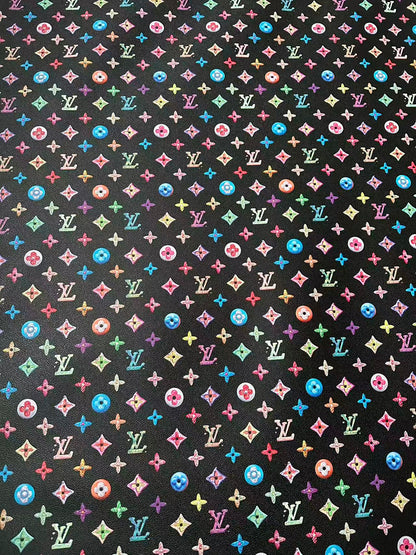 Black Colorful DIY Graffiti LV Leather Fabric For Sneaker, Shoes Upholstery Goods By Yard