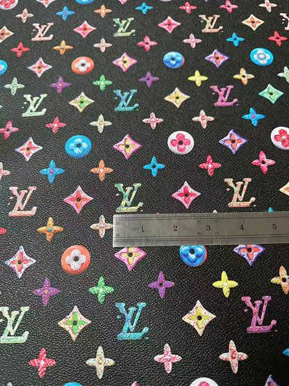 Black Colorful DIY Graffiti LV Leather Fabric For Sneaker, Shoes Upholstery Goods By Yard