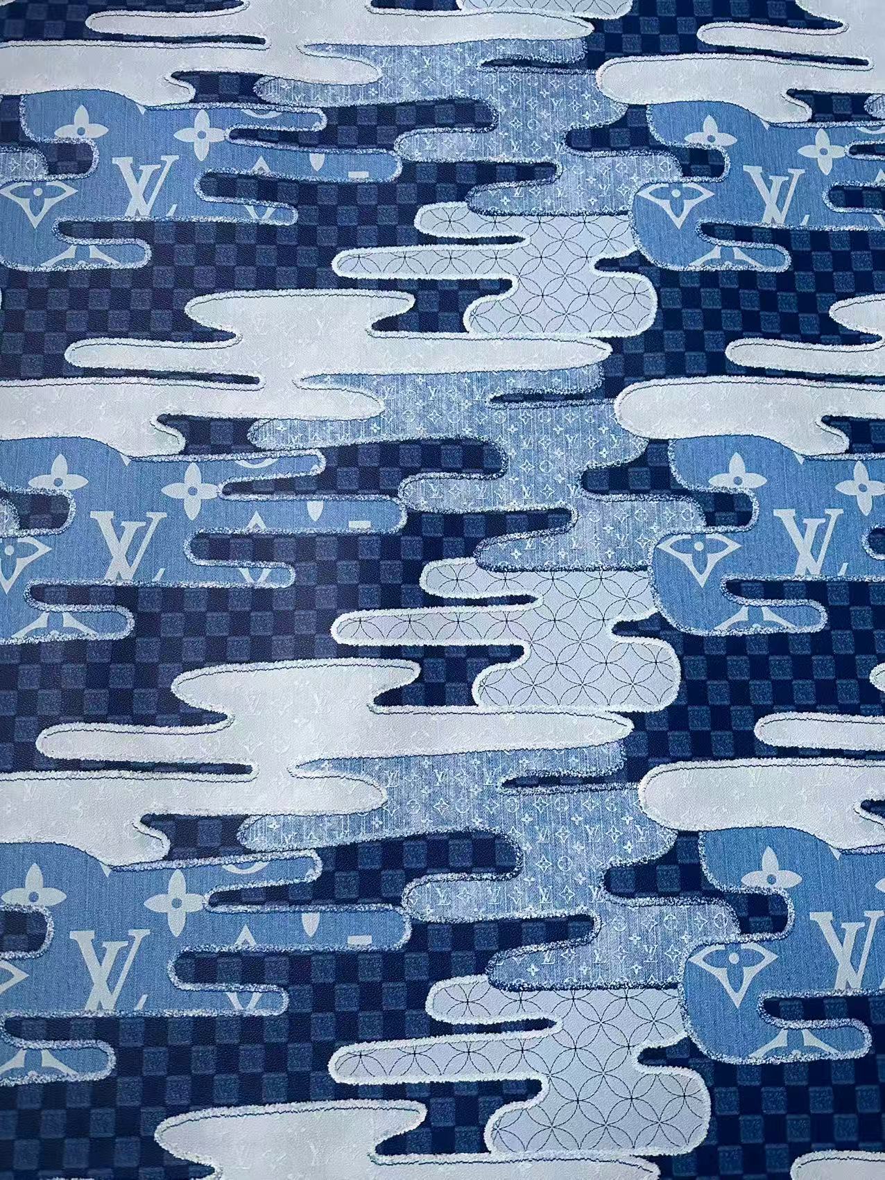 New Craft LV Denim Splicing Leather Fabric For Handmade Sneaker, DIY Handmade Goods By Yard