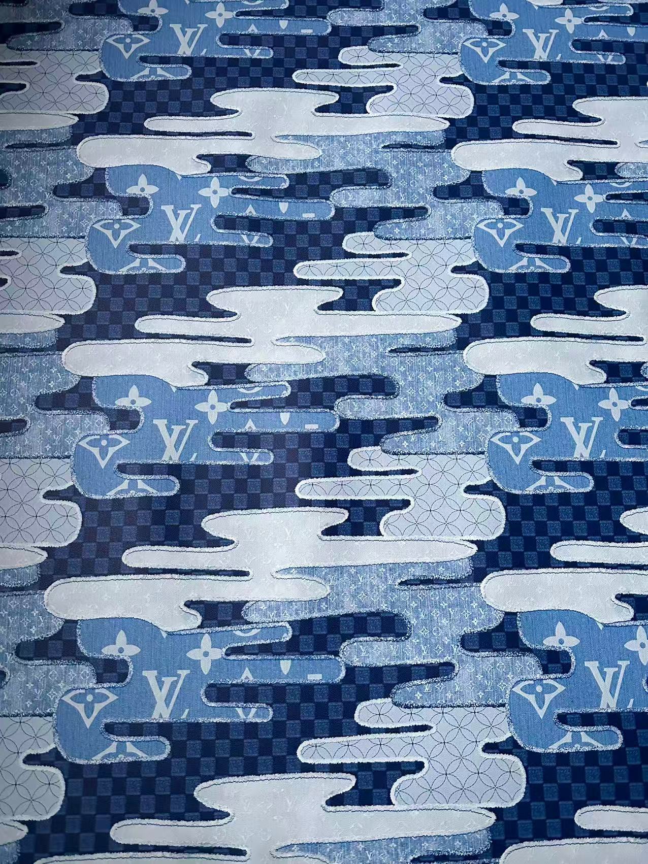 New Craft LV Denim Splicing Leather Fabric For Handmade Sneaker, DIY Handmade Goods By Yard