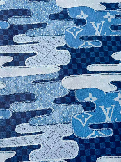 New Craft LV Denim Splicing Leather Fabric For Handmade Sneaker, DIY Handmade Goods By Yard