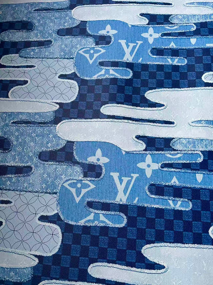 New Craft LV Denim Splicing Leather Fabric For Handmade Sneaker, DIY Handmade Goods By Yard